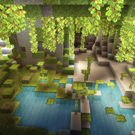 Minecraft Lush Cave Garden, Frog Cave Minecraft, Lush Cave Minecraft Aesthetic, Cave Garden Minecraft, Lush Cave Room Minecraft, Cave Aesthetic Minecraft, Minecraft Cave Stairs, Minecraft Moss Cave, Aesthetic Cave Minecraft