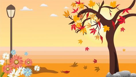 Cute Cartoon Autumn Road Maple Background Cartoon Autumn, Autumn Leaves Background, Cute Fall Wallpaper, Fall Background, Font Illustration, Leaf Drawing, Autumn Scenes, Graphic Design Background Templates, Simple Cartoon