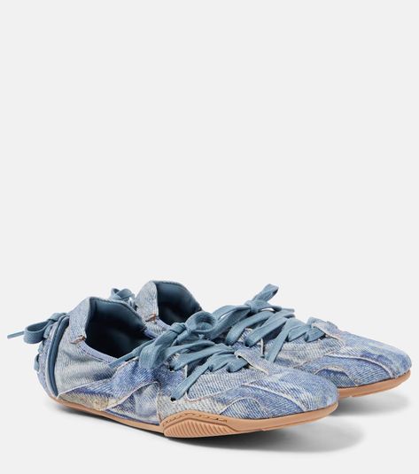 Denim sneakers in blue - Acne Studios | Mytheresa Acne Studios Shoes, Wedding Sneakers, Denim Sneakers, Acne Shop, Sneakers Blue, Lining Fabric, Shoe Box, Top Sneakers, Clothing And Shoes