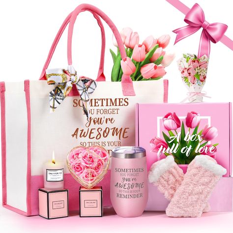 PRICES MAY VARY. 【Women Birthday Gift Box Full of Love】: This well-designed warm women birthday gift baskets including the most adorable and unique gifts basket, It contains 1 x women tote bag written with“YOU ARE AWESOME", 1 x 16oz insulated tumbler with lid, 1 x scented candle, 1 x floral-scented rose soap, 1 x soft socks, 1 x Handbag Scarfs, 1 x gift card. 【Lovely Gift Baskets for Women】: This well-designed women gift baskets including the most adorable and unique gifts basket, It contains 1 Bae Basket, February Gift, Unique Gift Baskets, Women Christmas Gifts, Women Birthday Gifts, Mom Gift Basket, Gift Baskets For Women, Holiday Gift Baskets, Birthday Gift Baskets