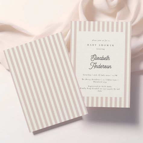 Striped Wedding Invitations, Retro Invitation, Bridal Shower Inspo, Ladies Luncheon, Striped Wedding, Hello Baby, Pink Stripes, Letterpress, Baby Shower Invitations