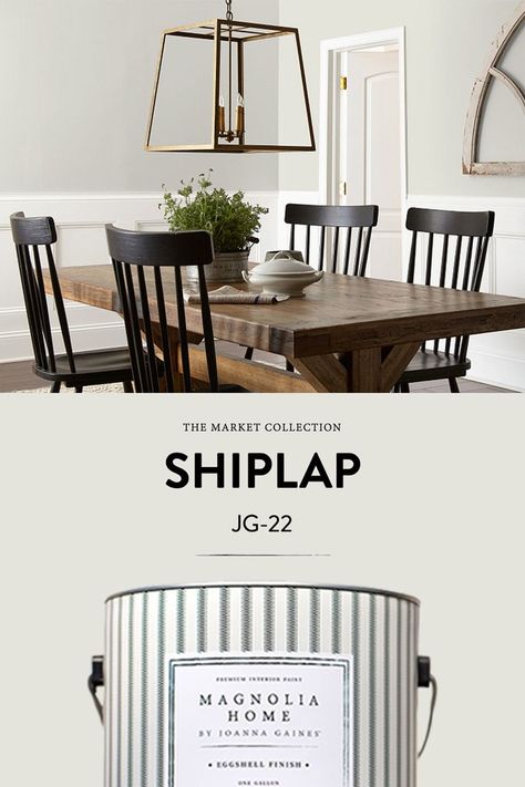 This can’t-go-wrong neutral is a creamy weathered white paint color from the Market Collection, a curated collection of 25 colors personally crafted by Joanna Gaines. Explore Shiplap (JG-22) online. Joanna Gaines Shiplap Paint Color, Magnolia Homes Shiplap Paint Color, Magnolia Paint Colors Joanna Gaines, Magnolia Home Paint Colors, Magnolia Home Paint, Magnolia Paint Colors, Shiplap Nursery, Joanna Gaines Paint Colors, Off White Paint Colors