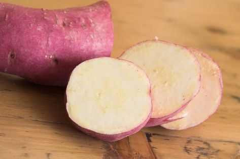 What Are Murasaki Sweet Potatoes? Murasaki Sweet Potato Recipe, Pretzel Beer Cheese Dip, Sweet Potato Nutrition, Japanese Sweet Potatoes, Tomatillo Recipes, Buttery Mashed Potatoes, Sweet Potato Bowls, Japanese Sweet Potato, Sweet Potato Slices