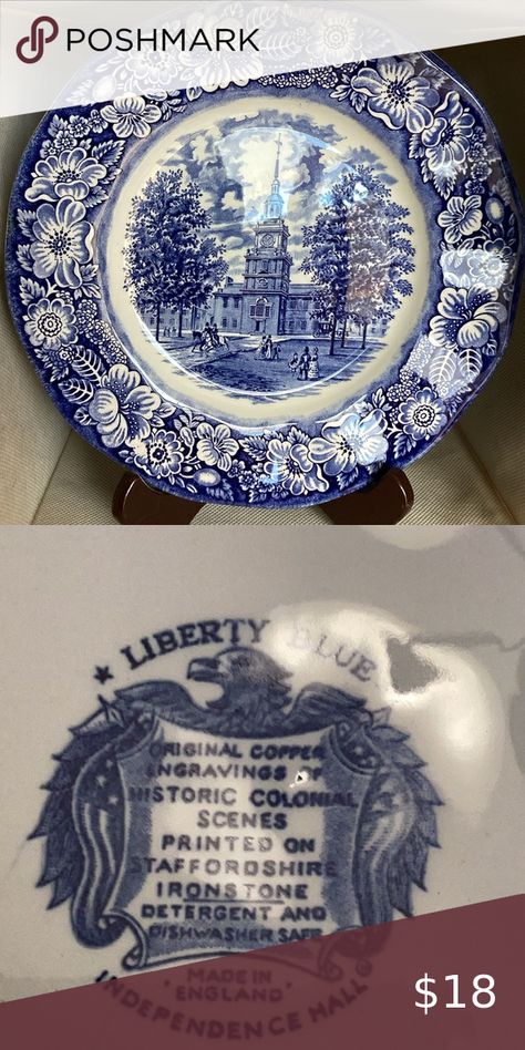 Staffordshire Plate Liberty Blue Independence Hall, Liberty Blue, England, 10 Things, Closet, Fashion Tips, Blue, Clothes Design