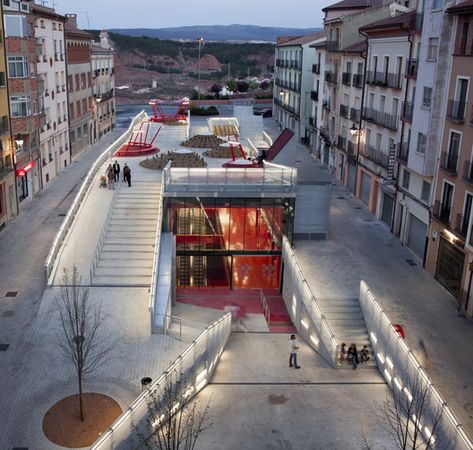 Teruel-zilla,© Miguel de Guzmán Public Space Design, Youth Center, Spanish Architecture, Landscape And Urbanism, Level Design, Cultural Architecture, Urban Architecture, Urban Spaces, Urban Planning