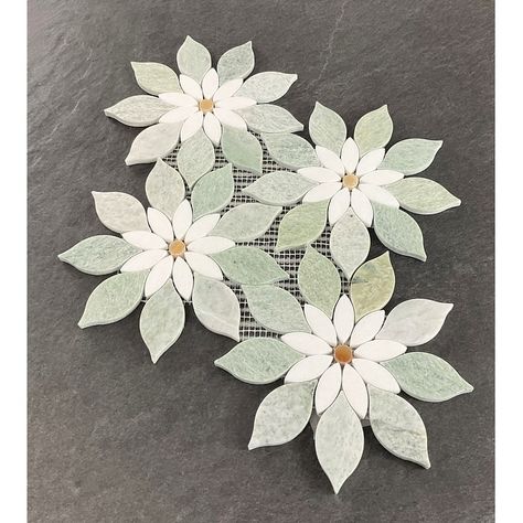 Flower Pattern Waterjet Marble Mosaic Wall Tiles - Case (7 Sheets) - On Sale - Bed Bath & Beyond - 39902232 Flower Tile Backsplash, Green Mosaic Tile, Sheets Bed, Waterjet Marble, Green Mosaic, Mosaic Floor Tile, Flower Tile, Marble Tile Floor, Green Flooring