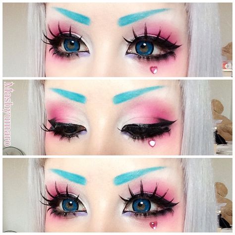 Colour POP ♡ #sugarpill ♡ Anime Make-up, Cute Pastel Goth Makeup, Colored Eyebrows, Pink Alternative Makeup, Goth Pink Makeup Looks, Makeup Kawaii, Pastel Goth Makeup, Pastel Goth Makeup Creepy Cute, Festival Make Up