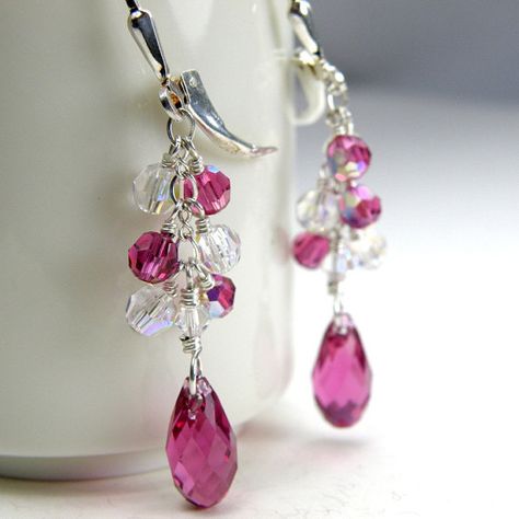 Ruby Crystal Earrings, Sterling Silver Dangle Cluster Chandelier, Fuchsia Swarovski, Bridesmaid, Red Modern Wedding Jewelry, Long Crystal Earrings, Cluster Chandelier, Bridal Party Jewelry, Peridot Crystal, Pearl Jewelry Wedding, Gold Filled Earrings, Swarovski Crystal Earrings, Wedding Jewelry Earrings