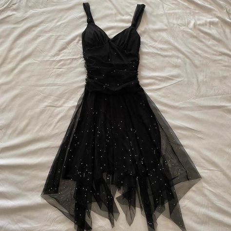 Vintage black sparkle dress  Brand: A.Byer  Size:... - Depop Black Alternative, Dress Grunge, Black Sparkle Dress, Hoco Dress, Sparkle Dress, Black Sparkle, Hoco Dresses, Asymmetrical Hem, Asymmetric Hem