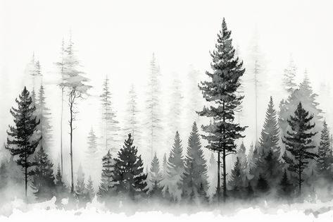 Watercolor Masterpiece, Tree Sleeve, Charcoal Picture, Tranquil Landscape, Land Scapes, Mother Earth Art, Animal Tattoo Ideas, Forest Drawing, Photoshop Rendering