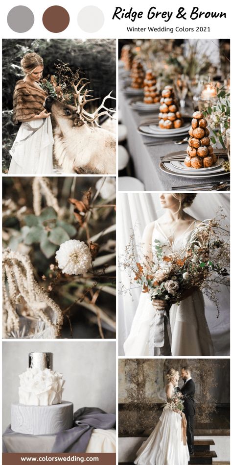 Colors Wedding | 7 Hot Winter Wedding Color Palettes for 2021 Wedding Colors Winter, Grey Wedding Cake, Silk Napkins, Grey Winter Wedding, Gray Wedding Cake, Top Wedding Colors, Classic Blue Wedding, Romantic Centerpieces, Winter Wedding Color Palette