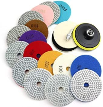 4 Inch Diamond Polishing Pads with 5/8’’-11 Backer Pad, 12PCS Wet/Dry Granite Stone Polish Pad Kit for Drill, Grinder, Polisher, 50-6000 Grit Polishing Pad for Concrete Marble Stone Countertop Quartz Countertop Quartz, Granite Polish, Concrete Marble, Marble Rock, Stone Countertop, Buffing Pads, Marble Polishing, Marble Quartz, Vitrified Tiles