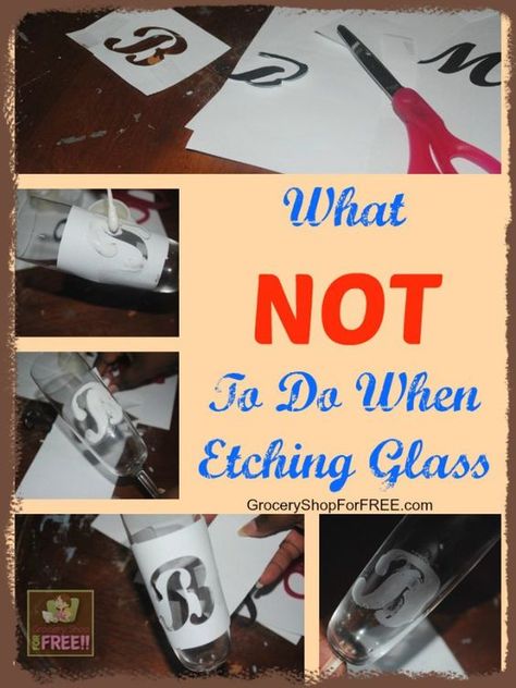 What NOT To Do When Etching Glass! T is back with another great tip - What NOT to Do When Etching Glass! Would you like to see a trial and error tip? I definitely have one for you today. I thought I would try glass etching and I learned a few things. I want to share a bit of wisdom with you so you do not make the mistakes I made. Etched Wedding Glasses, Etched Glass Ideas Christmas Gifts, Etch Glass Ideas, Diy Glass Etching Ideas, Wine Glass Etching Ideas, Etched Wine Glasses Wedding, Glass Etching Ideas, Glass Etching Diy, Etching Diy