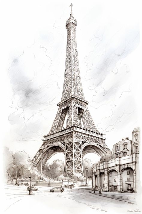 Tour Eiffel Drawing, Eiffel Tower Outline, Eiffel Tower Cartoon, Eiffel Tower Drawing, Creative Snapchats, Three Point Perspective, Paris Drawing, Paris Tattoo, Eiffel Tower Art