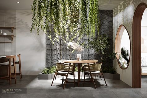 ChipHouse-SonLa Vietnam on Behance Small Terrace Ideas, Vietnam Restaurant, Modern Pedestal Sink, Gray Rug Living Room, Pho Restaurant, Makeover House, Indoor Courtyard, Window Seat Storage, Dorm Design