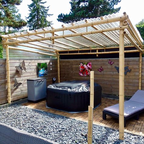 Bamboo Pergola, Pergola Modern, Outdoor Hot Tub, Pergola Diy, Pergola Garden, Diy Shades, Wooden Pergola, Backyard Pergola, Shade Canopy