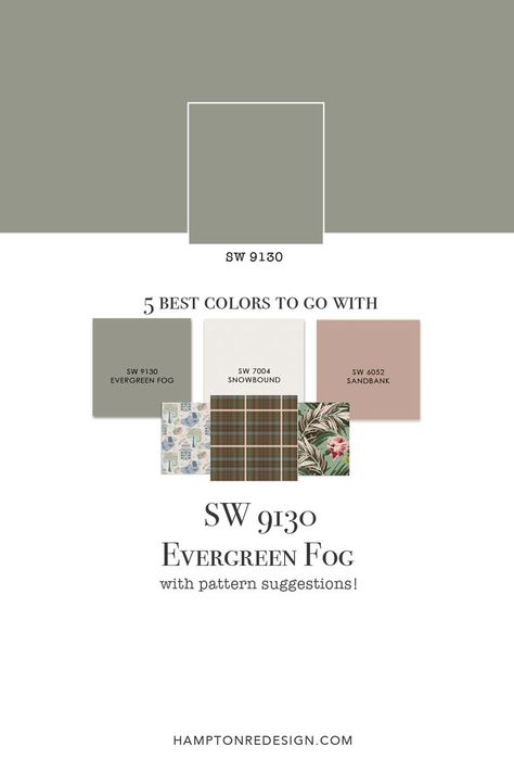 Sherwin Williams Evergreen Fog, Evergreen Fog, 2022 Color Of The Year, Paint Color Inspiration, Sherwin Williams Colors, House Color Palettes, Silver Sage, Paint Color Schemes, Farmhouse Traditional