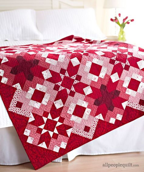 Ruby Reds Quilt Two Color Quilts, Red And White Quilts, Lap Quilts, Holiday Quilts, Star Blocks, Red Quilts, Patchwork Quilting, Star Quilts, Quilted Table