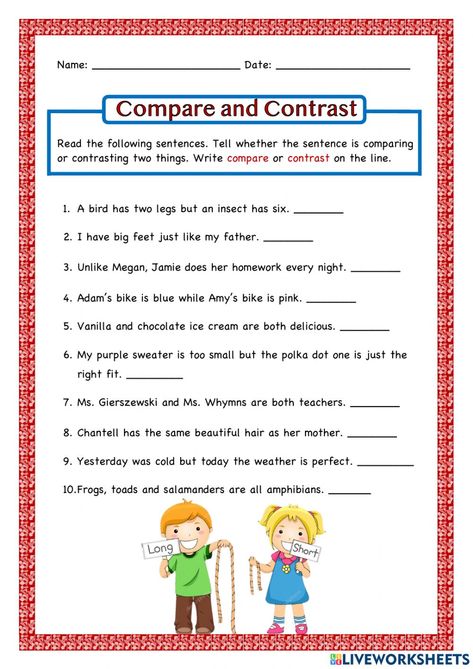 Comparing And Contrasting Activities, Compare And Contrast Worksheet 2nd Grade, Compare And Contrast Worksheet, Compare And Contrast Activities, Antonyms Worksheet, Sentences Worksheet, College Application Essay, Homeschool Worksheets, Attention Grabbers