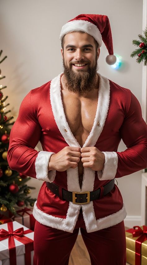 Santa Outfit, Art Of Man, Men's Day, Santa's Elves, Men In Uniform, Santa Baby, Male Art, Muscle Men, Red Hot