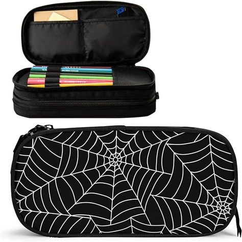 Amazon.com: gmoiflv Large Capacity Black Spider Web Pencil Case with Zippers Storage Pouch Holder Pencil Box Marker Organizer Bag with Compartments for Office Supplies Adults. : Office Products Marker Organizer, Bag With Compartments, Pencil Case Organizer, Halloween Supplies, Tool Pouch, Pencil Box, Pencil Bag, Black Spider, Organizer Bag