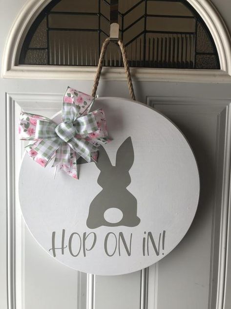 Easter/Spring Door Hanger, Easter Door Decor, Spring Door Hanger, Round Door Hanger, Door Hanger, Door Decor, Bunny Door Decor Easter Wood Crafts Diy, Diy Pallet Signs, Easter Door Hangers, Easter Crafts To Sell, Door Hanger Round, Easter Wood Signs, Easter Wood Crafts, Easter Door Decor, Easter Door Hanger