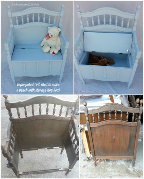 Storage Bench - 20 Delightfully Creative and Functional Ways to Repurpose Old Cribs Crib Bench, Old Baby Cribs, Old Cribs, Repurpose Furniture, Diy Crib, Timber Furniture, Refurbished Furniture, Diy Furniture Projects, Recycled Furniture