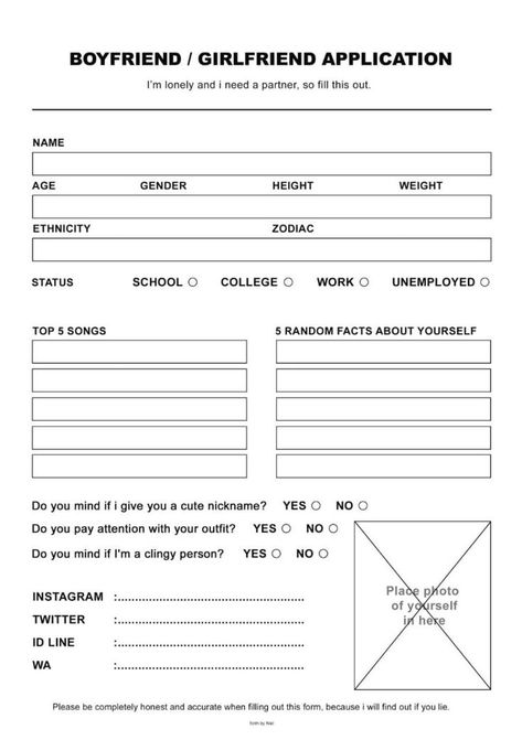 Best Friend Application, Girlfriend Application, Boyfriend Application, Relationship Contract, Funny Certificates, Friend Application, Top 5 Songs, About Me Template, Dating Application