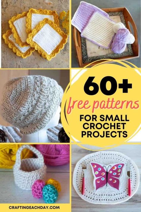 Ready to make a small crochet project fast? This list of more than 60 different free patterns will give you lots of ideas. Find small projects you can make today! Crochet Small Items To Sell, Crochet For Profit, Crochet Scrap Yarn Projects Free Pattern, Small Crochet Items For Craft Fair, Quick Crochet Projects To Sell Free Pattern, Crochet Patterns For Cotton Yarn, Scrap Yarn Projects Crochet, Crochet Patterns To Sell, Quick Crochet Projects Free Pattern