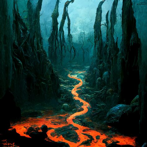 Charon Aesthetic, Underworld Landscape, Underworld Tattoo Greek Mythology, Greek Underworld Aesthetic, Hades Game Background Art, Hades Temple, Underworld Painting, Underworld Art, Hades Environment Art