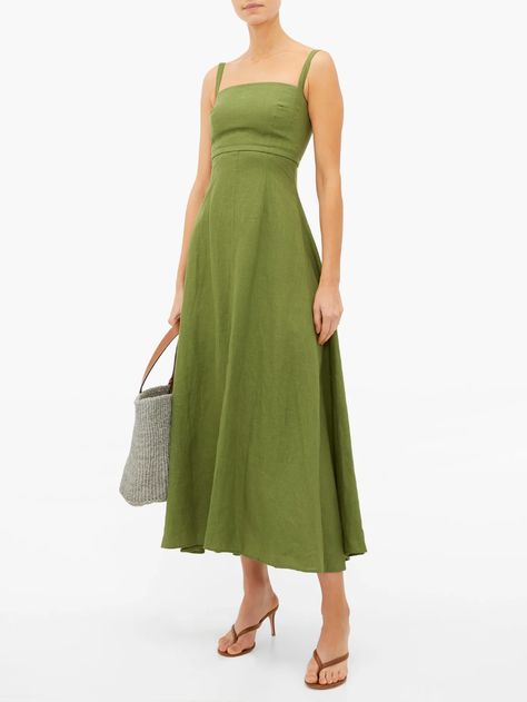 Emilia Wickstead, Linen Midi Dress, Linen Dresses, Linen Dress, Sewing Ideas, Green Dress, Wedding Guest, Sewing Projects, A Woman