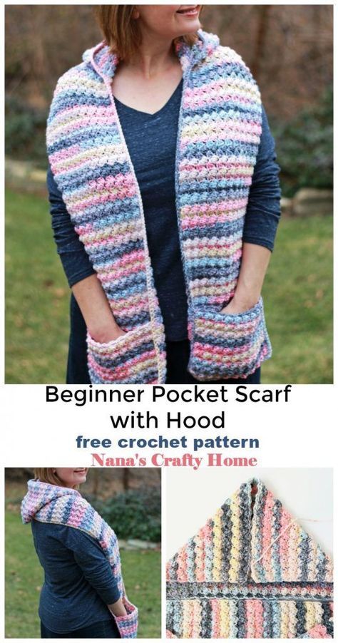 Scoodie Crochet, Scarf With Hood, Crochet Hooded Scarf Pattern, Pocket Crochet, Hooded Scarf Pattern, Crochet Hooded Scarf, Pocket Scarf, Crocheted Scarf, Pocket Scarves