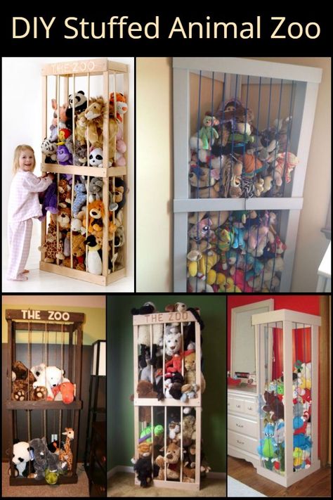 This DIY stuffed animals zoo is a neat and easy way to store your kids' stuffed animals collection. Corner Toy Storage, Stuffed Animal Zoo, Diy Stuffed Animal, Toys Storage, Kid Toy Storage, Diy Projects For Kids, Kids Room Organization, Stuffed Animal Storage, Toy Rooms