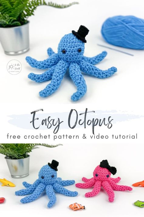 Easy Octopus - Free Crochet Pattern | Jo to the World Creations Free Crochet Octopus Pattern, Crochet An Octopus, Crochet Octopus Pattern, Octopus Crochet Pattern Free, Nautical Crochet, Octopus Amigurumi, Quick Crochet Gifts, Octopus Crochet, Octopus Pattern