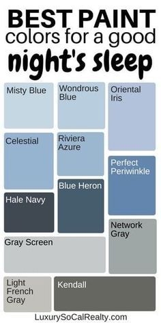 Paint Colors Bedroom//Bedroom Master//Bedroom Ideas//Bedroom Decor//Paint Color For Home//What are the best blue paint colors for a good night's sleep? by Joy Bender Luxury Real Estate Agent Compass San Diego REALTOR®️️️ #bedroomgoals #bedroomideas #bedroomdesign #bedroomdecor #paint #color Indoor Paint Colors, Best Blue Paint Colors, Colors Bedroom, Best Bedroom Colors, Luxury Real Estate Agent, Blue Bedroom Decor, Best Paint, Blue Paint Colors, Best Paint Colors