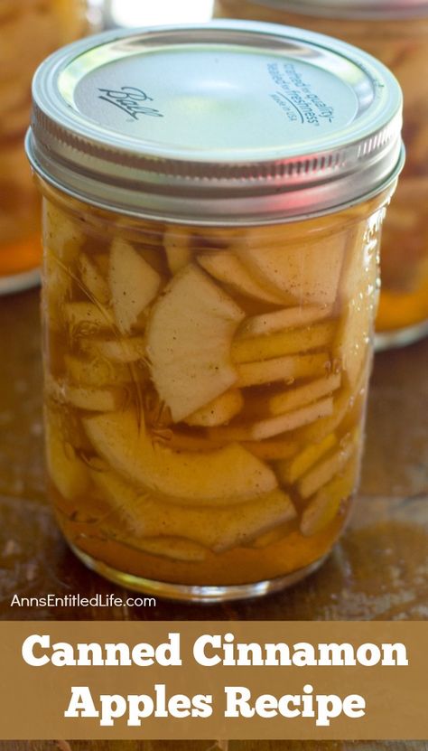 Canned Cinnamon Apples Recipe. Make your own cinnamon apples with this easy canned cinnamon apples recipe. Eaten as a snack, on top of ice cream, used to make a pie; the ideas are endless for these delicious cinnamon apples! How To Can Apple Slices, Canning Apple Slices, Can Apples Recipes, Apple Canning Ideas, How To Can Apples, Preserved Apples, Canned Apple Slices, Can Apples, Apple Recipes For Canning