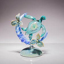 Moonlight by Bryan Randa (Art Glass Sculpture) (6" x 5") Blue Crescent Moon, Ocean Room Decor, Painted Glass Art, Turtle Jewelry, Deco Nature, Blown Glass Art, Glass Furniture, Polymer Clay Miniatures, Crystal Figurines