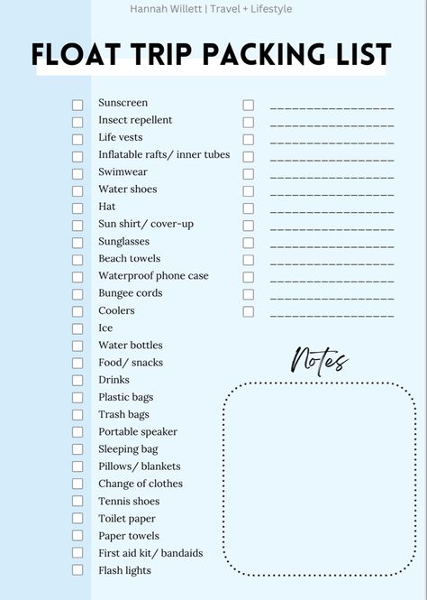 Float trip essentials: the ultimate printable packing list (PDF download) Boat Day Packing List, Kayak Packing List, Float Trip Essentials Food, Rafting Trip Packing List, Canoe Trip Packing List, River Day Essentials, Frio River Packing List, Boat Packing List, Floating The River Essentials