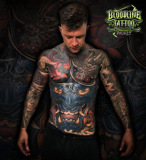 Tattoodo Front Torso Tattoo Men, Full Front Tattoo Men, Body Suit Tattoo Men, Front Body Tattoo, Full Torso Tattoo, Bloodline Tattoo, Kong Tattoo, Front Tattoo, Hong Kong Tattoo