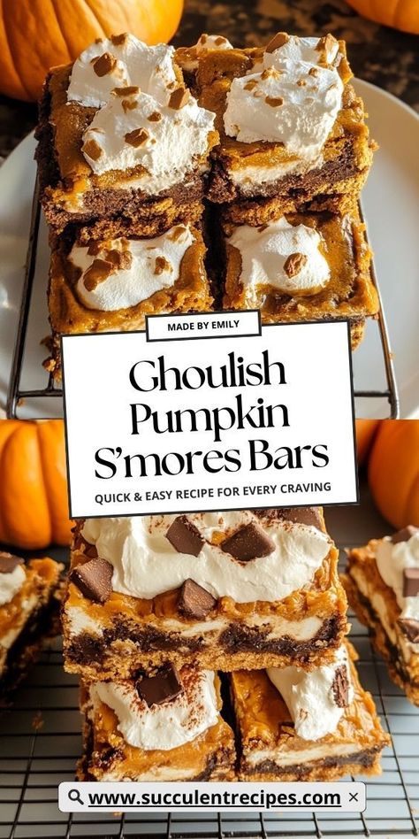 Indulge in the perfect autumn treat with these Pumpkin S’mores Bars! Combining the warm flavors of pumpkin spice with gooey marshmallows and crunchy graham crackers, these bars are a cozy delight. Pumpkin S’mores Bars, Pumpkin And Marshmallow Recipes, Pumpkin Marshmallow Dessert, Pumpkin Smores Bars, Marshmallow Flavors, Banana Cream Cupcakes, Graham Cracker Bars, Smores Bars, Chocolate Dipped Pretzel Rods