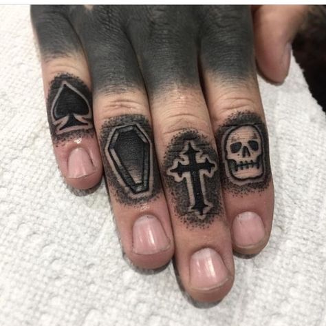 Biker Finger Tattoo, Horror Finger Tattoos, Coffin Finger Tattoo, Finger Tattoo Cover Up, Thumb Tattoos Men, Finger Tattoos For Guys, Mens Finger Tattoos, Finger Tats Men, Skull Finger Tattoo