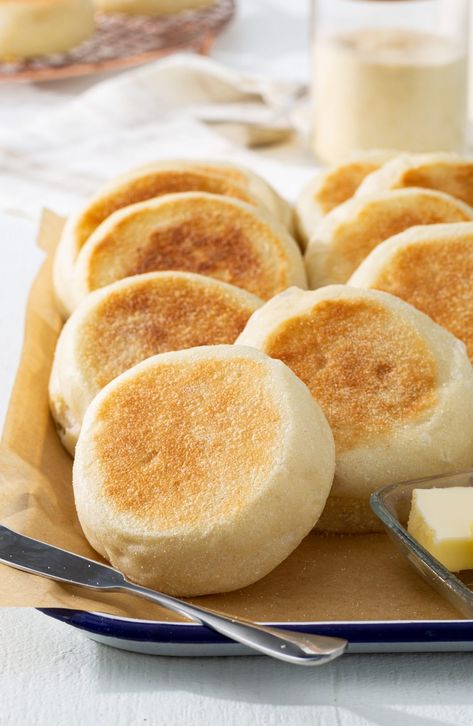 Better Baking Academy: Classic English Muffins - Bake from Scratch Baked English Muffins, English Muffins Recipe, Muffins From Scratch, Breakfast Shop, English Muffin Recipe, English Muffin Breakfast, English Muffin Bread, English Muffin Recipes, Homemade English Muffins