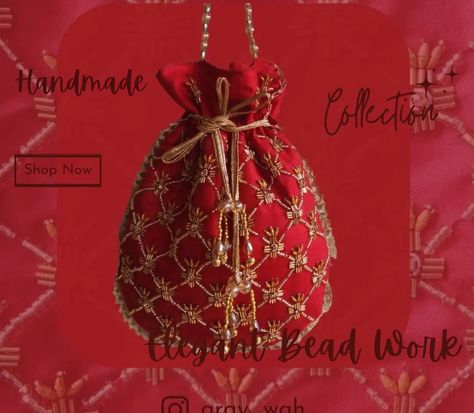 This beautiful potli bag is a perfect blend of traditional Indian design and contemporary style. The red katan silk exudes luxury and elegance, while the golden beadwork adds a touch of opulence. The bag is handmade, ensuring that each one is unique and special. The intricate beading is done by hand,making it a true representation of Indian culture. #potlibagsforweddings #potlisindia #ppotlibags #indianwedding #indianwear #ethnicwear #araywah #small business #handmade #handmadewithlove #handmade Polti Bag, Anand Karaj, Intricate Beading, Potli Bag, Potli Bags, Hand Making, Indian Culture, Katan Silk, Traditional Indian