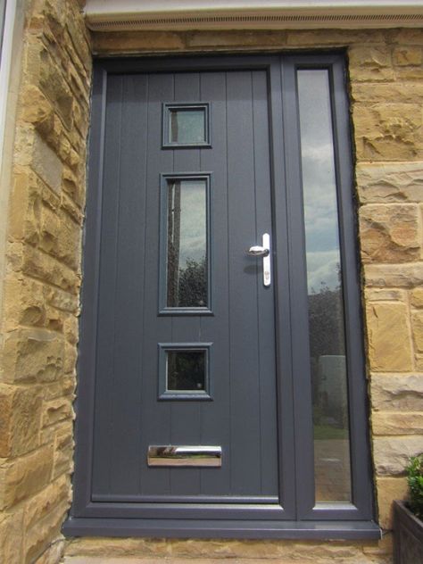 anthracite grey ral7016 | Just Value Doors Dark Grey Front Door, Pvc Front Doors, Outdoor Window Decor, Grey Front Door, Upvc Front Door, Front Doors Uk, Grey Front Doors, Entry Door Designs, Composite Front Door