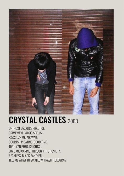 Poster Cards Music, Alt Music Posters, Crystal Castels Poster, How To Make Music Posters, Album Poster Cards, Artist Posters Music, Crystal Castles Wallpaper, Crystal Castles Poster, Minimalist Poster Music