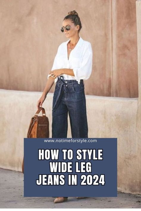 Jeans In Boots Outfit, How Long Should Wide Leg Pants Be, Denim And White Outfits Casual, Wide Leg Jeans Spring Outfit, How To Dress Wide Leg Jeans, Wide Leg Jean Outfits Summer, How To Wear Wide Leg Jeans Outfits, Widelegjeans Outfit Summer, Jeans Outfit Women Work