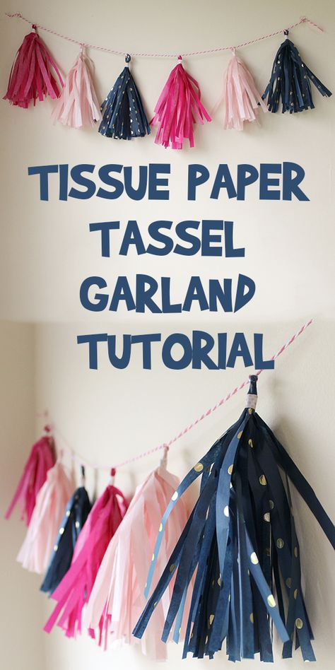 Tissue Paper Tassel Garland Tutorial | Woo! Jr. Kids Activities Tassel Garland Tutorial, Paper Tassel Garland, Diy Tassel Garland, Tissue Paper Garlands, Garland Tutorial, Tissue Paper Tassel Garland, Senior Graduation Party, Tissue Paper Tassel, Graduation Party Planning