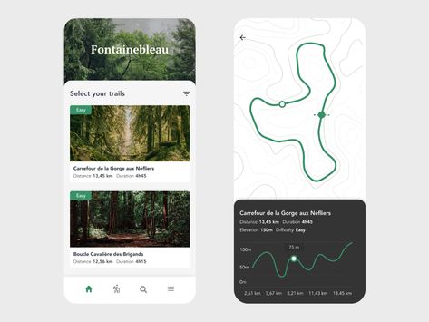 Fontainebleau Forest Trails Computer Science Programming, Nature Tour, Forest Trail, Hiking Routes, Swiss Design, Graduation Project, Travel App, User Interface Design, Interface Design