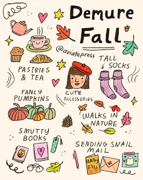 Some cute doodles that represent having a demure, mindful fall. November Doodles, Demure Fall, Fall Doodles, Fall Illustration, Fall Girl, Autumn Illustration, Fall Things, Cute Paper, Illustration Girl