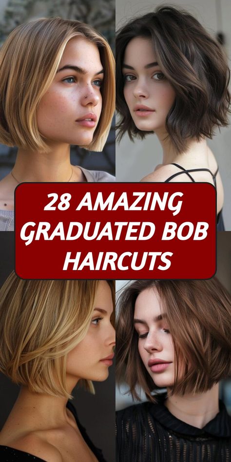 Browse 28 contemporary graduated bob haircuts, perfect for modernizing your look with flair. These styles blend beautifully with any wardrobe. Graduated Bob Haircut, Bobs Hairstyles, Graduated Bob Hairstyles, Straight Bob Haircut, Cute Bob Hairstyles, Graduated Bob Haircuts, Graduated Bob, Cute Bob, Textured Bob